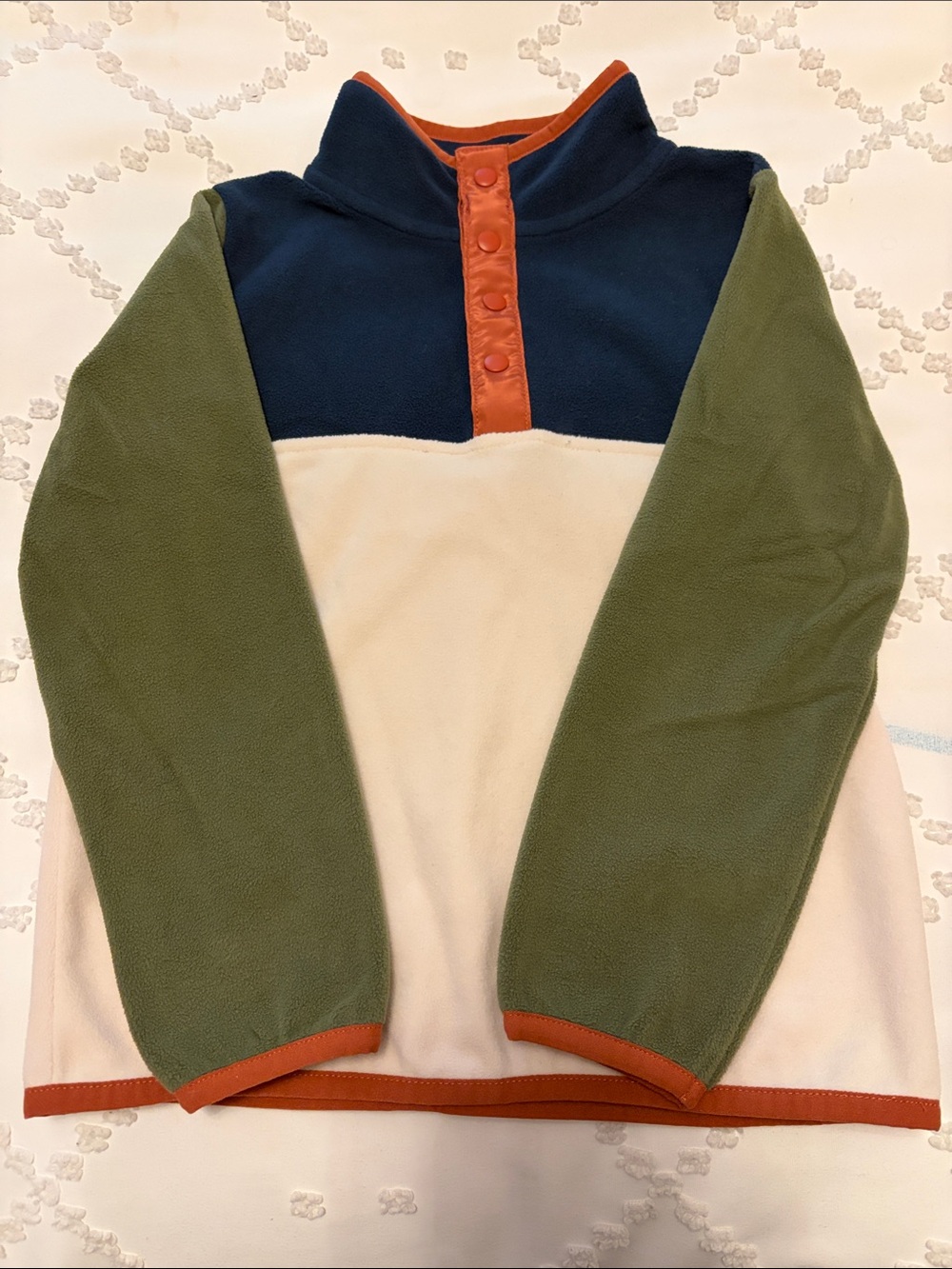 Colorblock Boy’s Fleece Pullover - Navy, Olive & Cream